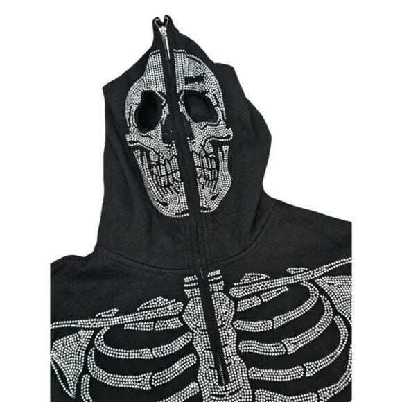 Guapi Men's Skeleton Rhinestone Hoodie Black Limited Editions Size S NWT (JB) - Picture 14 of 14